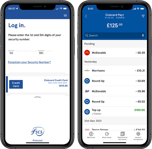 Tesco Bank Mobile Banking App check balance screen